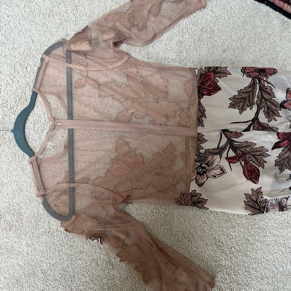 Silk Maxi Dress with Mesh Floral Appliqué Bodice - Picture 8 of 8